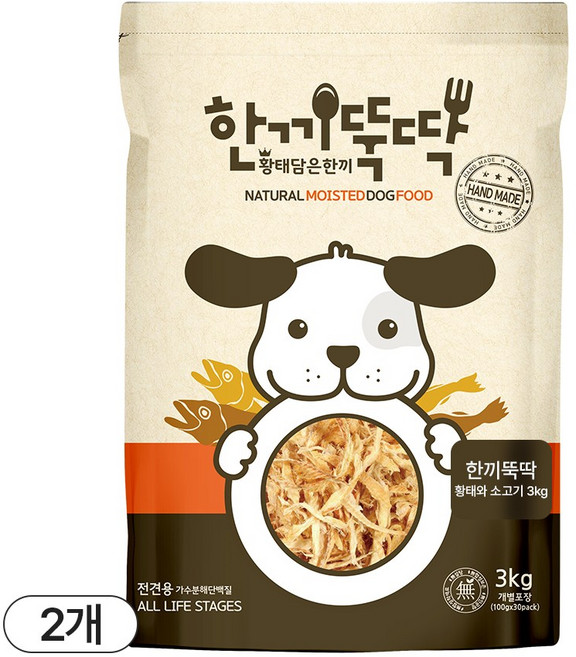한끼뚝딱 황태와 소고기 반려동물 습식사료, 황태+양, 3kg, 2개