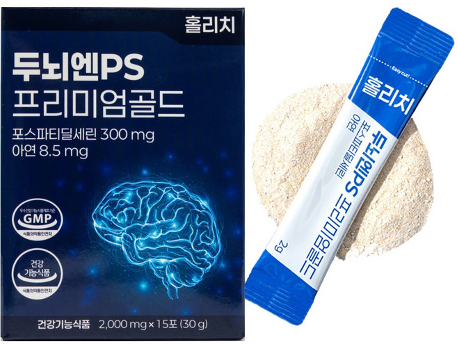 [TTP INC] 기억력 개선 포스파티딜세린 홀리치 두뇌엔 PS 프리미엄 골드/인지력 개선 두뇌건강 하루한포/부모님 영양제 선물/아연영양제, 60개, 2g