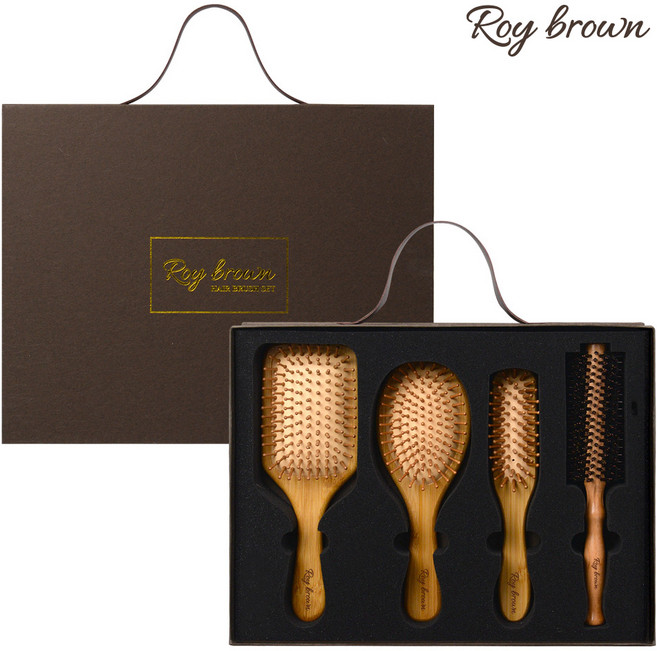 로이브라운 우든 헤어브러쉬 4종세트 뿌리 볼륨 빗 해어브러쉬 우드헤어브러쉬 두피마사지, 1개, 우드헤어브러쉬4종