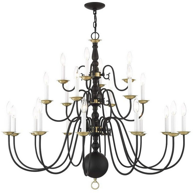 Livex Lighting 5015-04 윌리엄스버그 22 라이트 블랙 샹들리에, Black with Antique Brass Accen