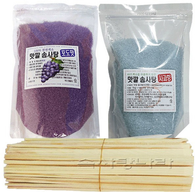 맛깔 천연색소사용 솜사탕재료 C형 (맛깔슈가2Kg 나무스틱200개)-포도 사과, 2세트, 2kg
