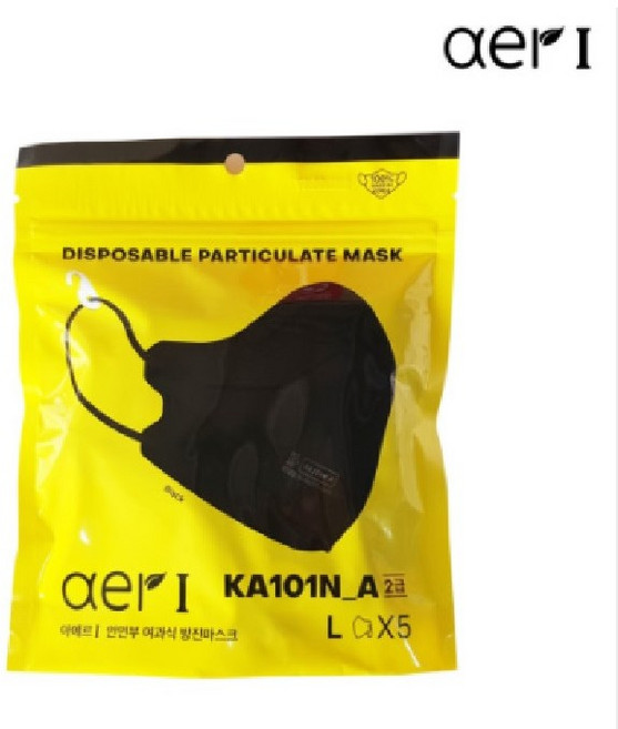 아에르아이 2급방진마스크 KA101N 1팩(5매) 블랙 편안한 새부리형 황사 미세먼지 바이러스, 블랙 1팩(5개), 1개