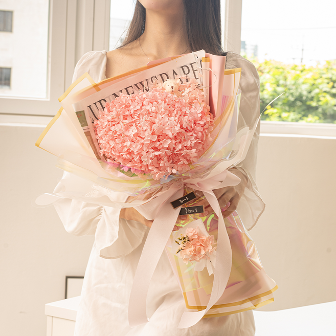 마음담은집 "1000일화" 시들지 않는 아름다운 수국꽃다발 (3size), 중형 핑크, 1개