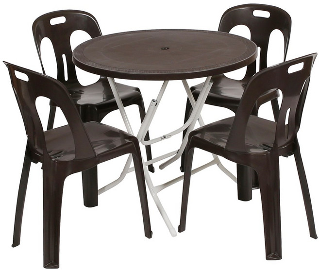 지오리빙 플라스틱 테이블 의자 세트 야외테이블세트, 원형+등받이의자(브라운)