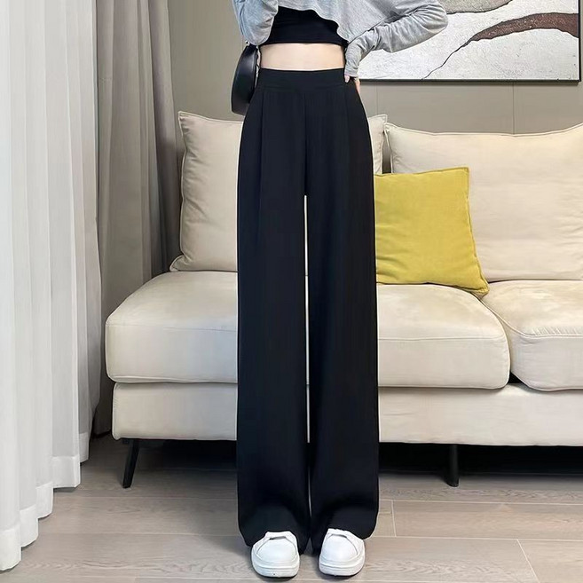 大尺碼長褲 寬褲 西裝褲女 冰絲闊腿褲 夏天褲子 薄款大碼褲子女 寬松顯瘦垂感直筒休閑西褲