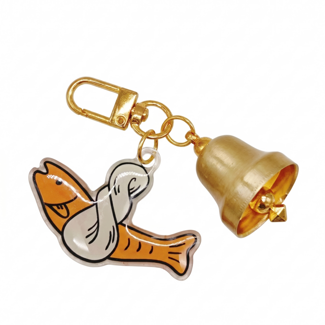 액막이 명태 황동방울 키링 행운부적 재물운 자동차키링, 1개, 오렌지 골드 키 링