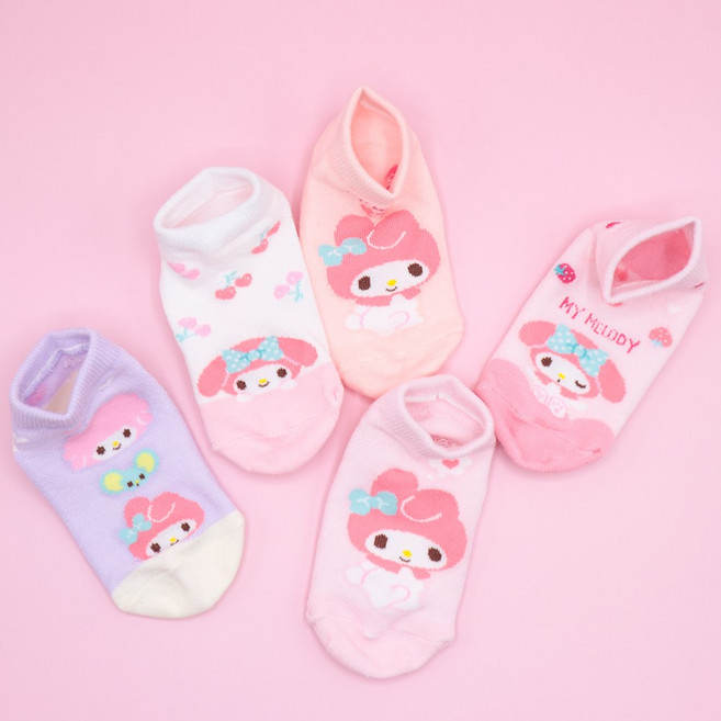 국산 정품 산리오 마이멜로디 여름 발목양말 5켤레 세트 아동 키즈 여아 어린이 유아 초등 깜찍한 캐릭터 예쁜 귀여운 스니커즈 양말 조카 어린이 단체 선물 어린이선물