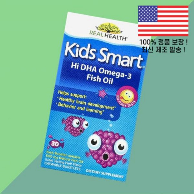 어린이 칠드런 키즈 아이 스마트 하이 DHA 오메가3 EPA 피쉬오일 오메가쓰리 과일 후루츠 츄어블 버틀릿 30정 Kids Smart Hi Omega 3 Fish Oil Fru, 1