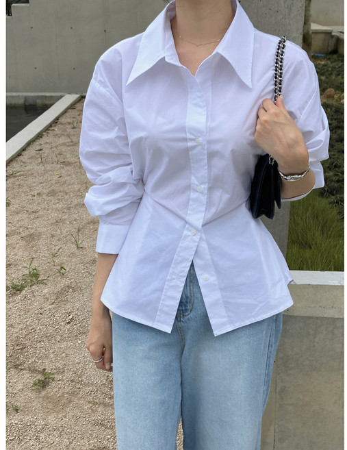 더블공주 허리 조절 슬림핏 긴팔 셔츠 블라우스