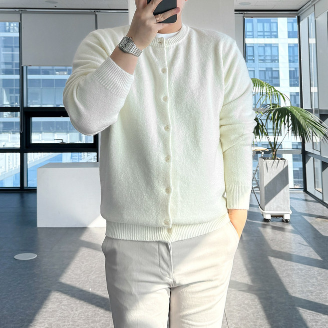 룩플레인 울 원단 세련된 라운드 니트 가디건 10color