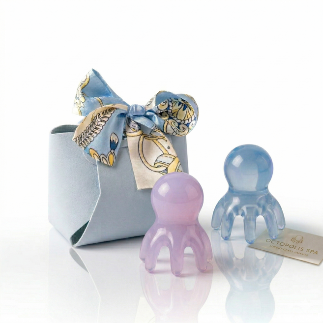 문어 괄사 두피 마사지 고급 명품백 포장, 하늘색 명품백 포장, 1세트