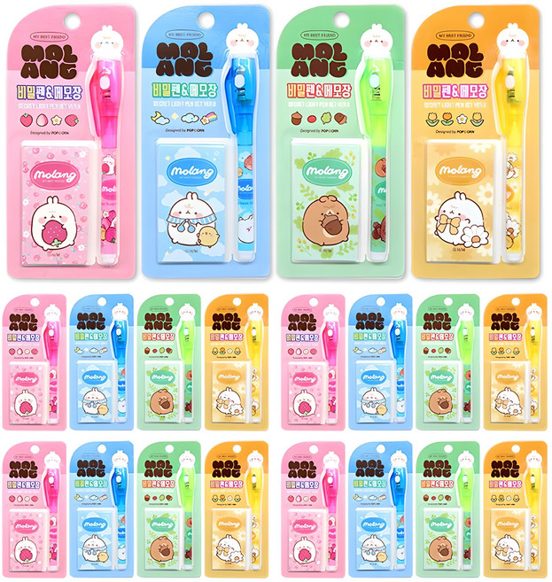 팝콘팬시 몰랑 비밀펜 메모장 문구세트 6탄, 핑크 + 옐로우 + 블루 + 그린, 20개