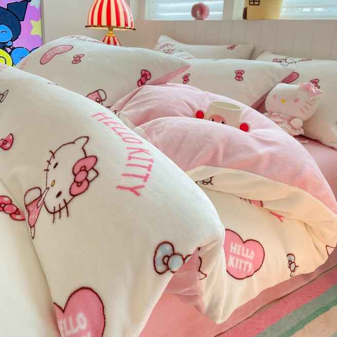 다나에 산리오 겨울 헬로 키티 부드러운 극세사 털 이불커버 베개커버 세트 +Integrated International Trade Co. Ltd 머리핀
