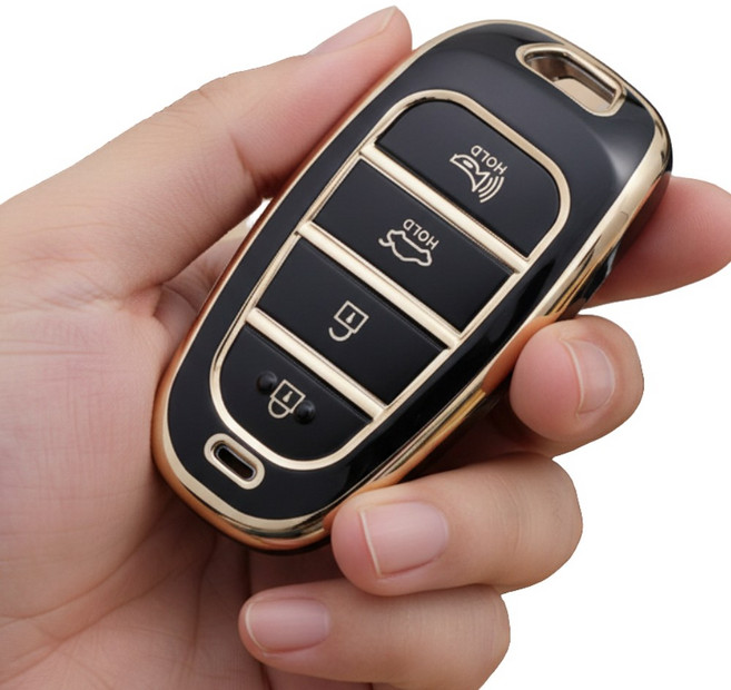 포스워백 그랜저 싼타페 베뉴 쏘나타 넥소 투싼 스타리아 아반떼 펠리세이드 호환 스마트 차키 케이스, 4버튼, 블랙