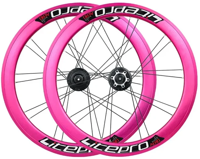 Litepro S42 휠 16/20 인치 디스크 V 브레이크 알루미늄 합금 더블 레이어 림 초경량 406/451/349 자전거, 01 20inch-406, 03 74-130mm, 01 black pink