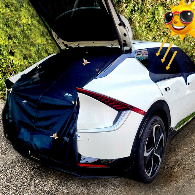 벤비아믹스 EV6 차박 모기장 풀세트 앞창문 뒷창문 트렁크 방충망 햇빛가리개 캠핑 야영 낚시 기아 전기차 00362, 블랙,실버