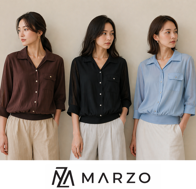 여성 7부소매 루즈핏 데이트룩 인견 쿨 실루엣 블라우스 3종_KDSFB025