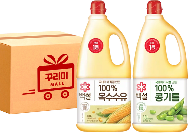 [꾸리미] 백설유 2종 (옥수수유 1.8L + 콩기름 1.8L )+꾸리미물티슈, 1세트