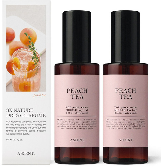 에이센트 드레스퍼퓸 섬유향수, 2개, 80ml, 피치티