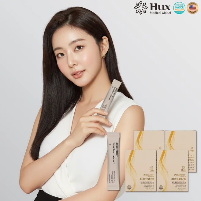 헉스메디컬 퓨어리셋 알파CD 고함량 프리미엄 알파시클로덱스트린 고함량 HACCP 식약청인증 100%, 4박스, 80g - 쿠팡