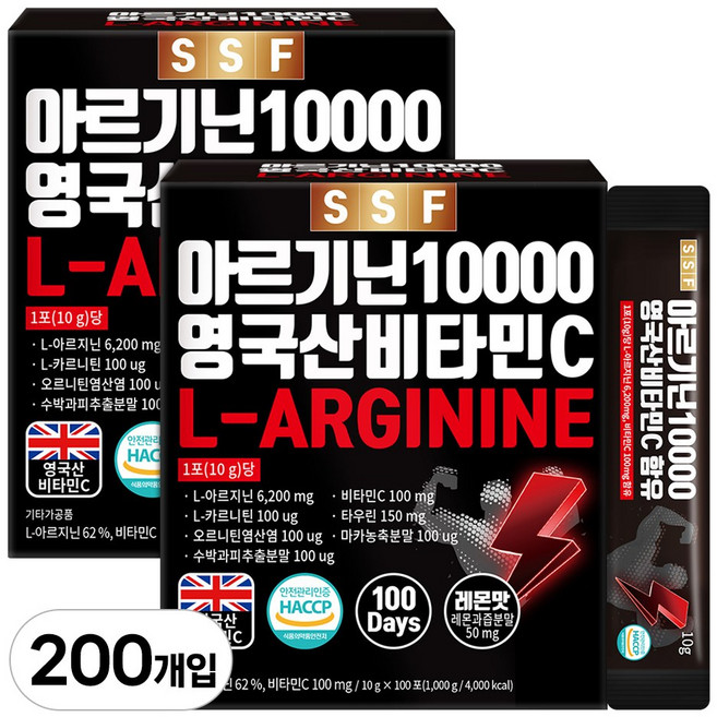 순수식품 아르기닌 10000 영국산 비타민C, 10g, 200개