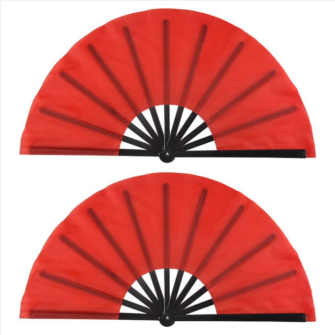2 조각 큰 접이식 팬 나일론 천 핸드 헬드 접이식 팬 중국 쿵푸 타이 치 팬 장식 접이식 핸드 팬 파티 호의 (빨간색), 빨간색