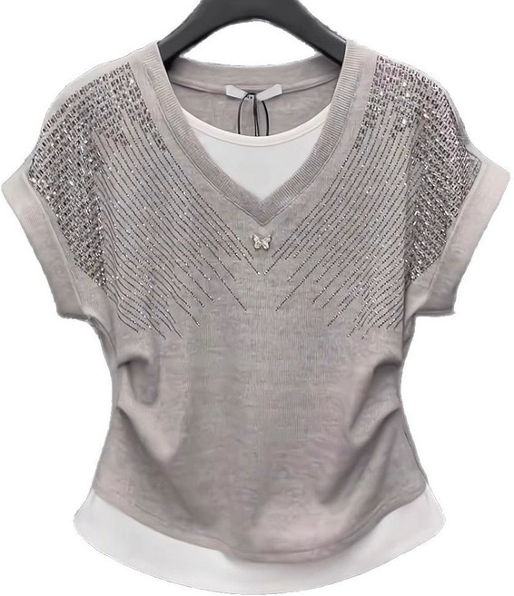 댄스복 상의 여성용 브이넥 반팔 여름 슬림 핫픽스 티셔츠 뉴타임즈+Women's T-shirt