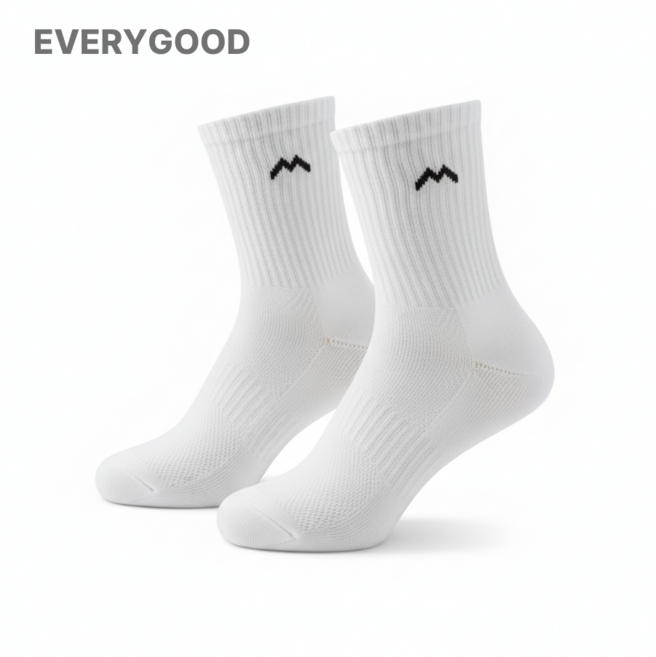 에브리굿 M퍼포먼스 남성 여성 이중쿠션 중목 스포츠 런닝 골프 등산 사계절 양말, 10개, 화이트
