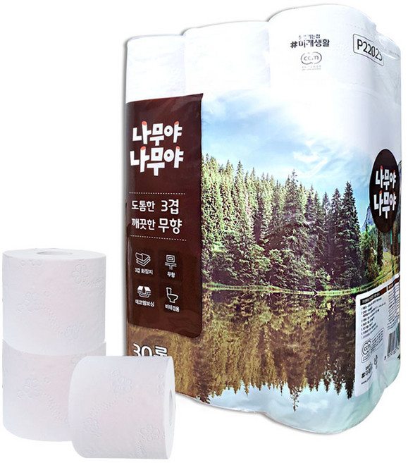 나무야나무야 도톰한 3겹 깨끗한 무향 롤화장지 27m, 30롤, 1개