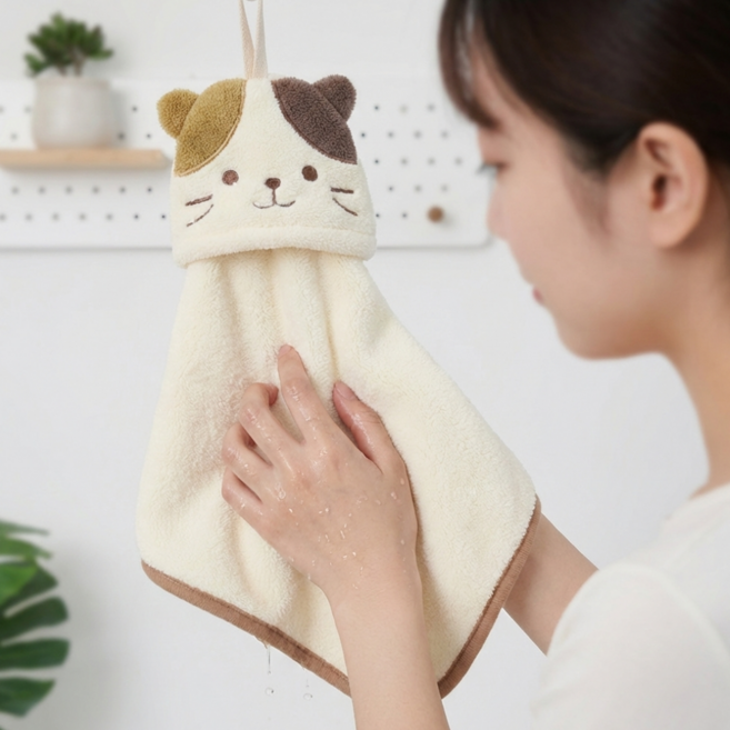 InLoop 부드러운 주방 고리 손닦는 수건 핸드타올, 1개, 삼색 고양이