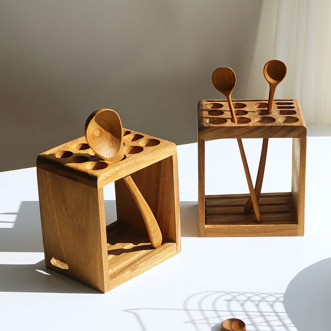 딱다구리 원목 조리도구 사각꽂이 정리대, 2개, 우드