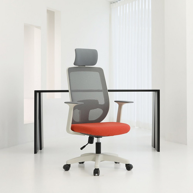 린백 LB16HW 사무용 사무실 회의실 컴퓨터 학생 공부 책상 메쉬 요추 높이조절 팔걸이 의자, 레드