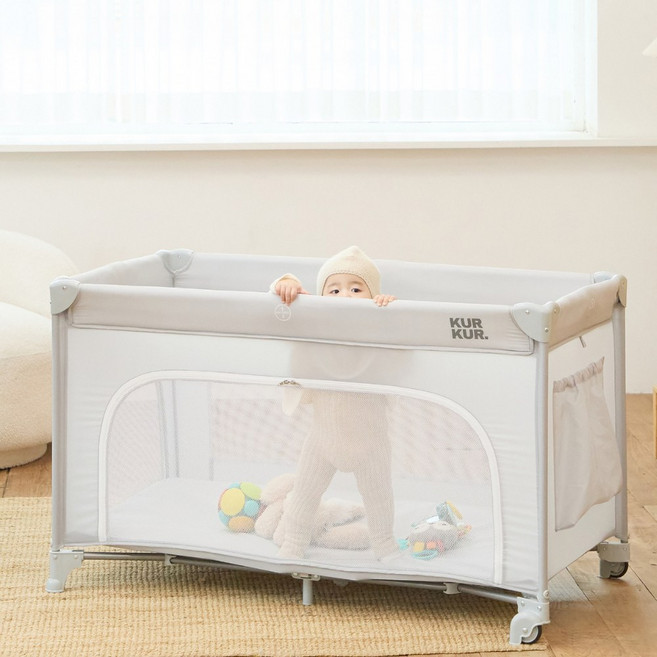 쿠르쿠르 유아용 5초컷 휴대용 아기침대, 그레이