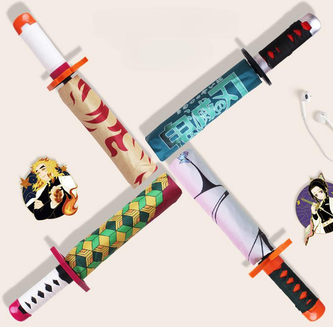 귀멸의 칼날 주 일륜도 자외선 차단 삼단 접이식 양산 우산