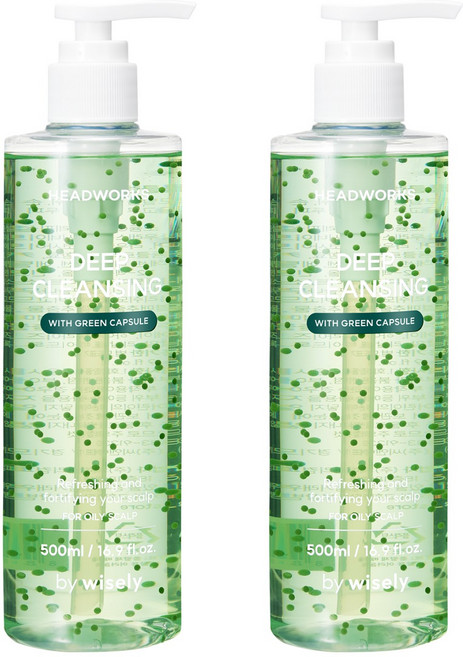와이즐리 그린캡슐 지성 유분 케어 클렌징 보습 샴푸, 2개, 500ml