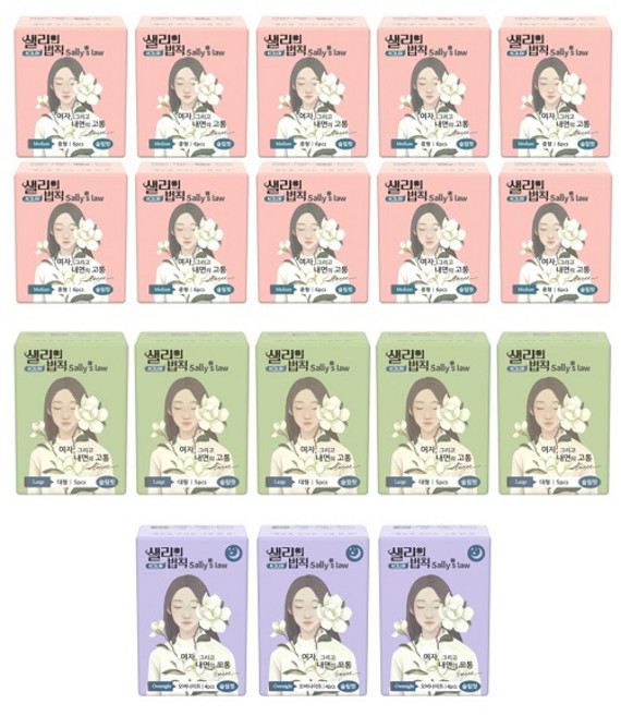 [실속특가]샐리의 법척 생리대 시그니처 중형 10팩 + 대형 5팩 + 오버나이트 3팩, 1개
