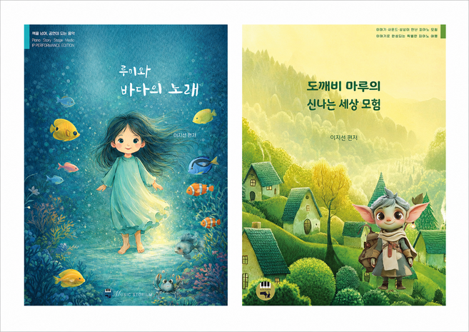 [콩비[콩비카페 6000명 기념] 도깨비 마루의 신나는 세상모험 + 루미와 바다의 노래 피아노 공연 IP 교재 세트 (전2권), 페이퍼백