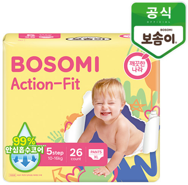 보솜이 액션핏 팬티형 기저귀 공용, 5단계, 104매
