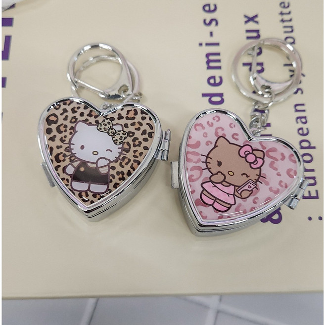 아이데얼 키티 미니 거울 틴케이스 키링 약통 주얼리보관함 악세사리보관함 휴대용케이스, 1개, 핑크