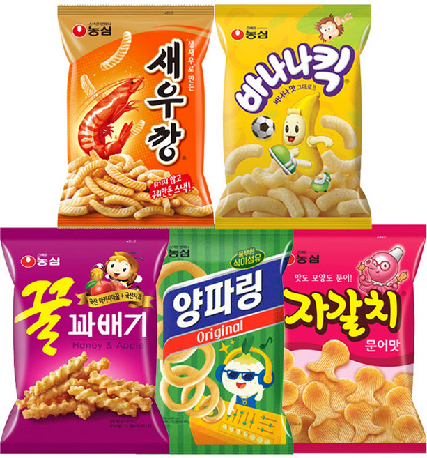 농심 꿀꽈배기+새우깡+자갈치+양파링+바나나킥 2봉씩 과자세트(10봉) 묶음_12번, 1세트, 850g