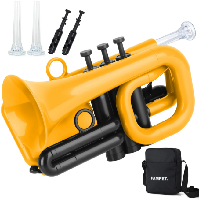 팸펫 돌핀 플라스틱 ABS 포켓 트럼펫 Bb, 1개, 옐로우, 돌핀포켓트럼펫