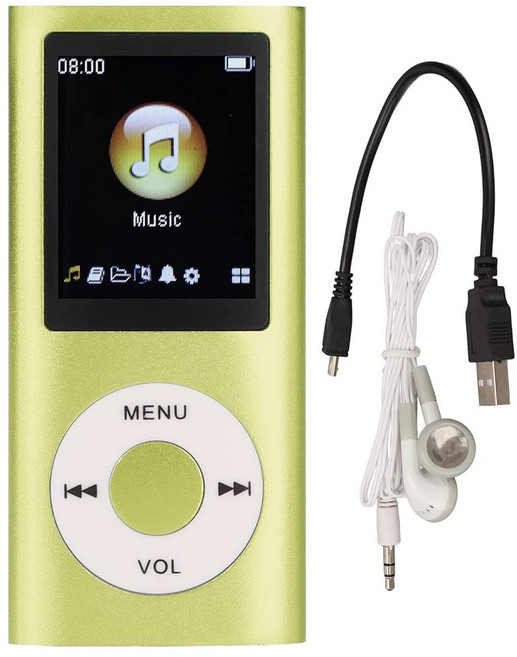 MP3MP4 플레이어 이어폰이 장착된 휴대용 음악 1.8인치 HD 화면 최대 64GB 메모리 카드 지원 8시간 재생 시간 슈퍼 라이트 메탈 쉘블랙, Green, 녹색