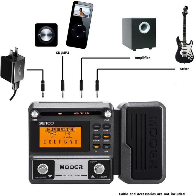 MOOER GE100 기타 멀티 이펙트 페달 프로세서 녹음180s 8 이펙트 모듈 40 드럼 리듬 일렉트릭 기타 페달, 1개