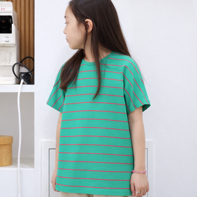 아이크레용 아동용 컬러풀 스트라이프 반팔 티셔츠