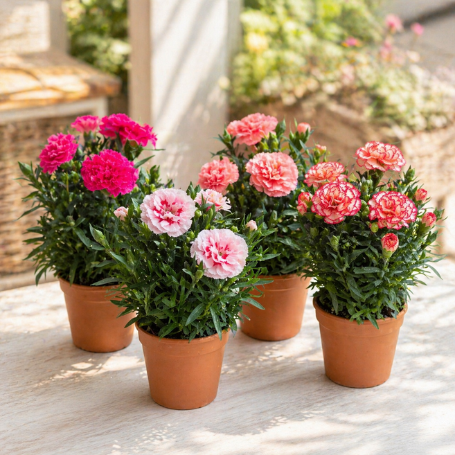 꽃팡팡 오스카 카네이션 소품 어버이날 (화분 받침대+영양제 증정) 향기나는꽃 베란다꽃 생화, 랜덤발송, 4개