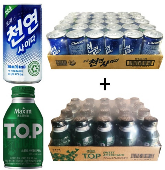 일화 천연사이다190ml(30캔) + 티오피 스위트아메리카노275ml(20캔), 50개, 190ml