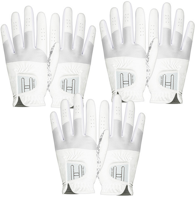 핸즐 KPGA 뉴핸즐 여성 합피 양손착용 골프장갑 3장, 그레이, 3개