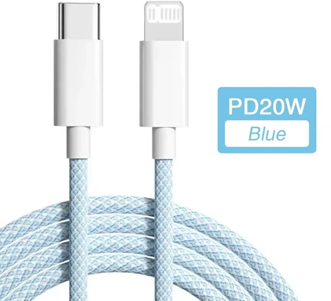호환 1M/1.5M/2M PD 20W 고속 충전 케이블 아이폰 6s 7 8X11 12 Pro Max 코드 AirPods USB C-Lightning, 03 Blue, 03 1.5M