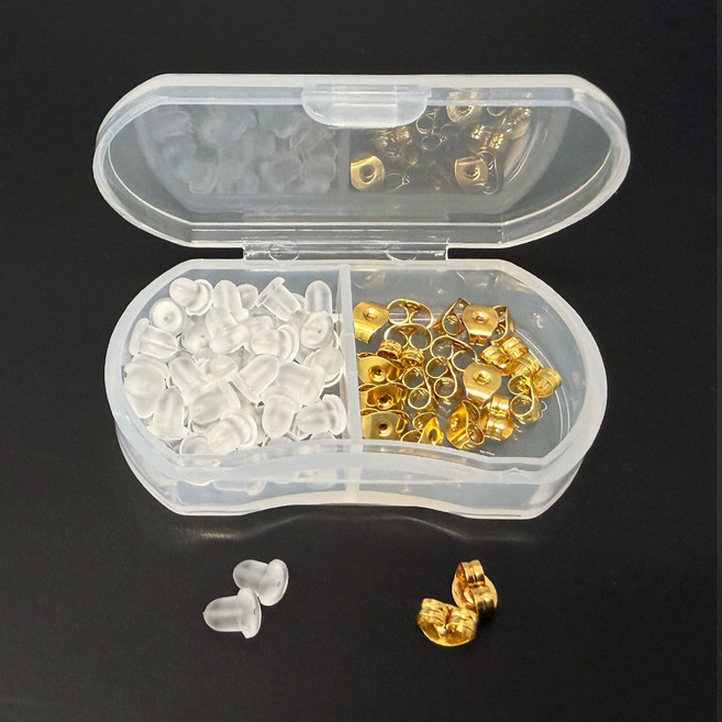 귀걸이 뒷마개 실리콘 써지컬 실버 골드 + 대용량 케이스 세트