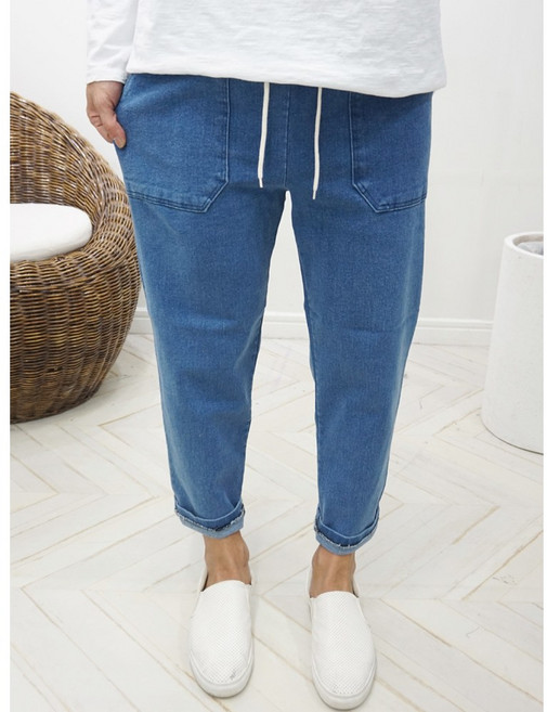 남자 스판 반배기 테이퍼드핏 퍼티그 9부 데님 밴딩바지